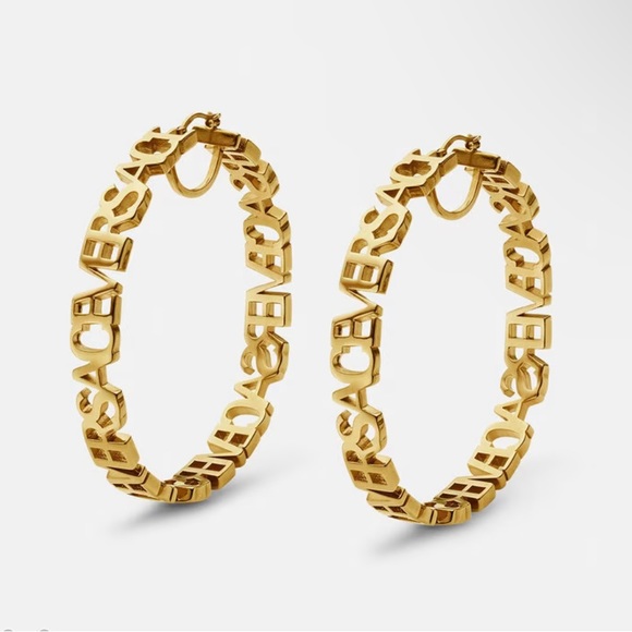 Versace Jewelry - Versace Gold Logo Hoop Earrings Authentic